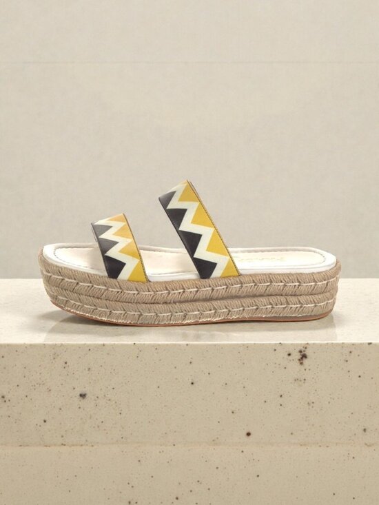 Prada Shoes - PRADA Zig Zag Beige Yellow Leather Platform Espadrilles Sandals Size 37.5 / US 7